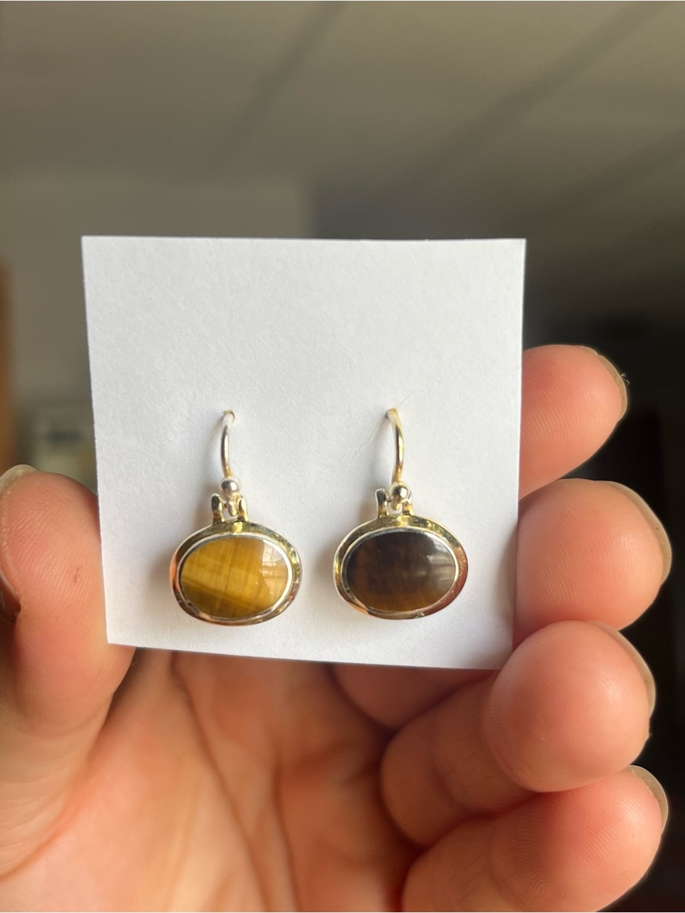 925 Thailand Sterling Silver Tiger's Eye Drop Earrings